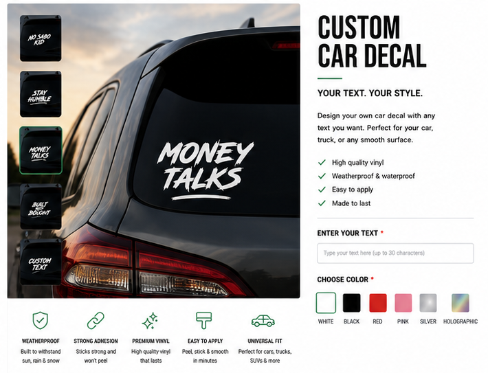 Vinilo decorativo personalizado para coche – Tu texto, imagen o diseño