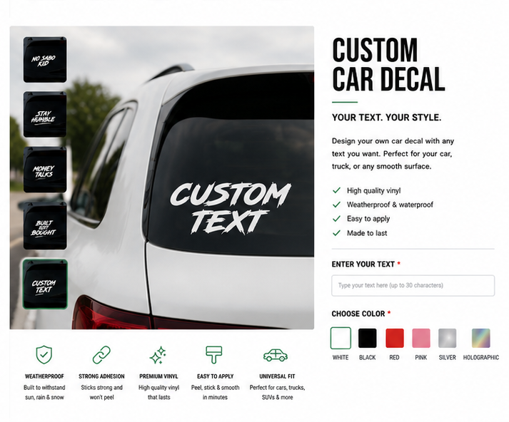 Vinilo decorativo personalizado para coche – Tu texto, imagen o diseño