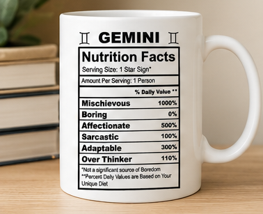 Zodiac Nutrition Facts 12oz Ceramic Mug - Choose Your Zodiac Sign