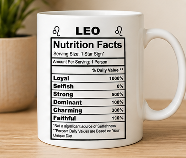 Zodiac Nutrition Facts 12oz Ceramic Mug - Choose Your Zodiac Sign