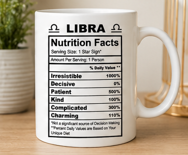 Zodiac Nutrition Facts 12oz Ceramic Mug - Choose Your Zodiac Sign