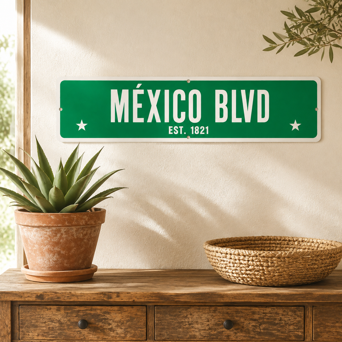 México Blvd Est. 1821 Aluminum Street Sign