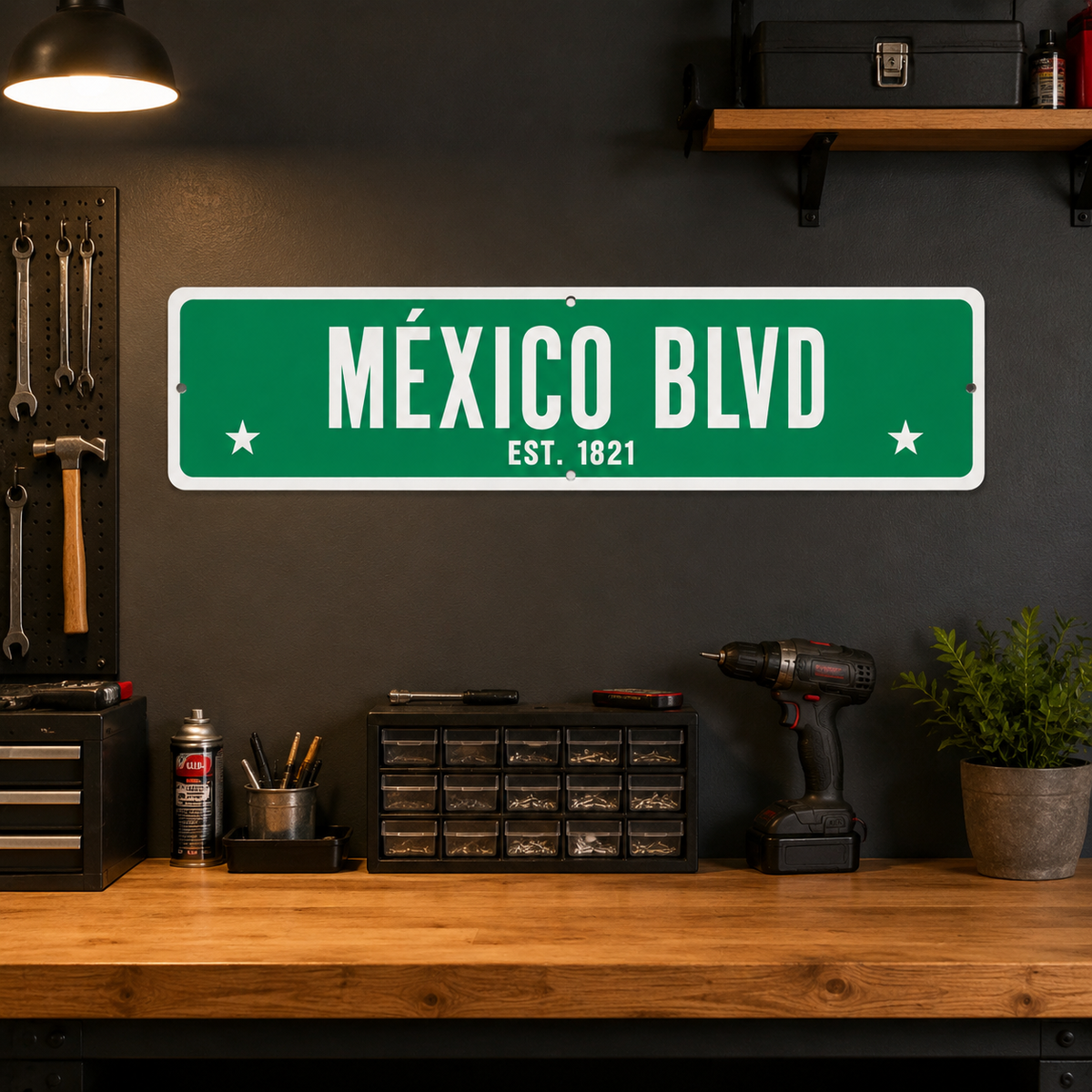 México Blvd Est. 1821 Aluminum Street Sign