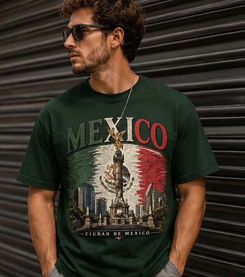 Vintage Mexico Angel de la Independencia T-Shirt | Ciudad de México Mexican Flag Graphic Tee