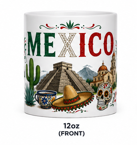 Mexico Ceramic Coffee Mug | Mexican Culture Mug | 12oz & 15oz