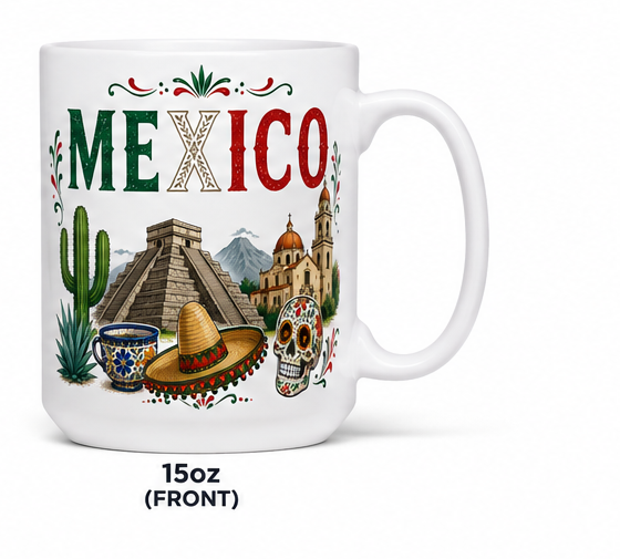 Mexico Ceramic Coffee Mug | Mexican Culture Mug | 12oz & 15oz