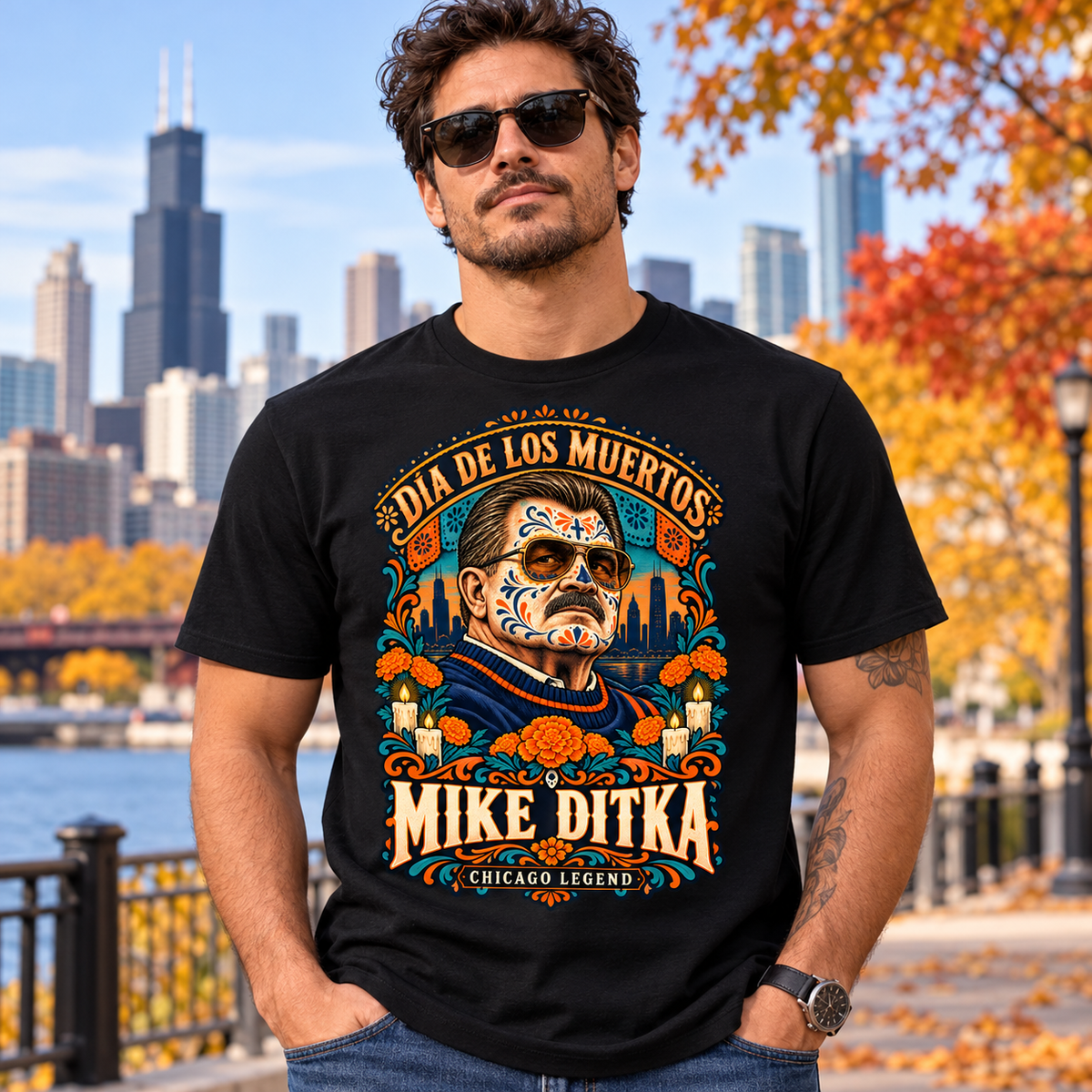 Día de los Muertos Mike Ditka Chicago Legend T-Shirt
