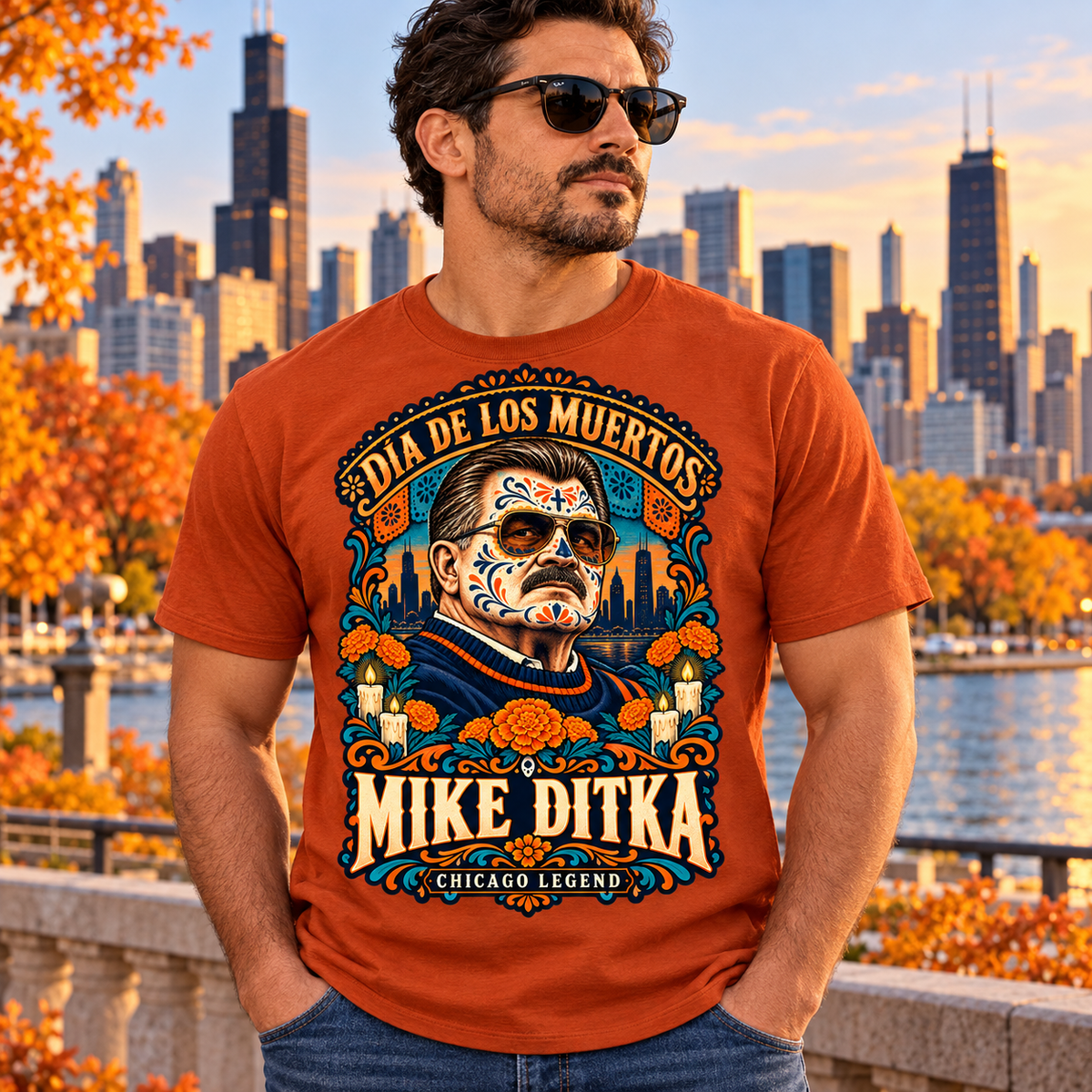 Día de los Muertos Mike Ditka Chicago Legend T-Shirt