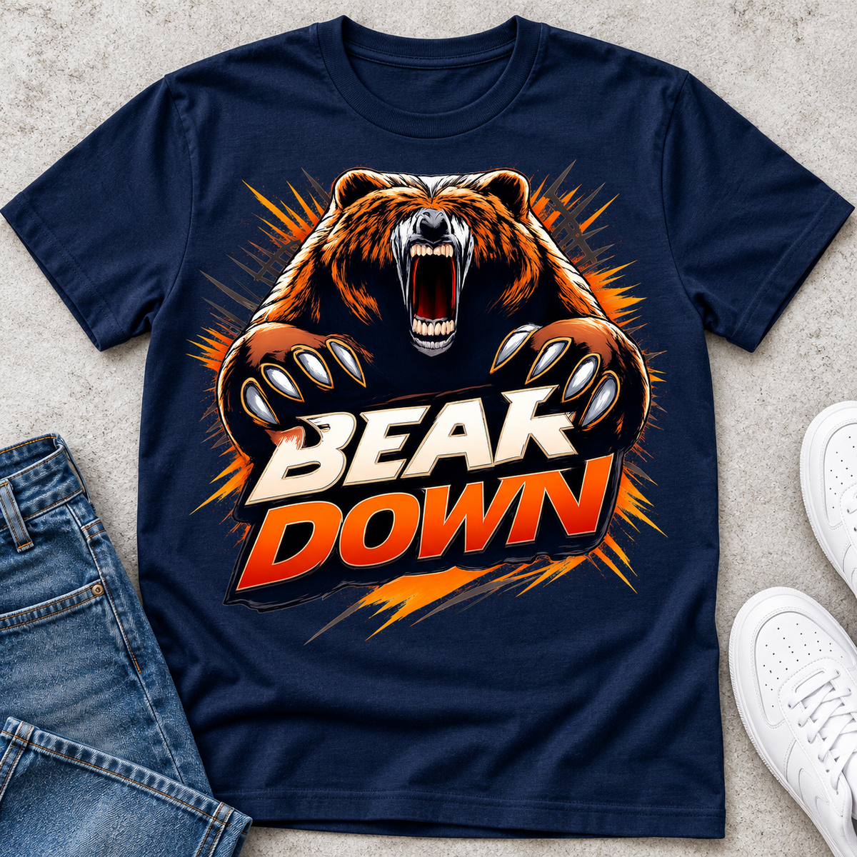 Bear Down Roaring Bear Graphic T-Shirt | Chicago Football Fan