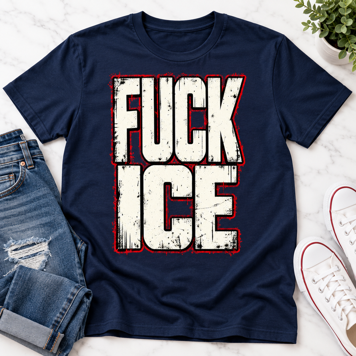 Fuck ICE Distressed Graphic T-Shirt