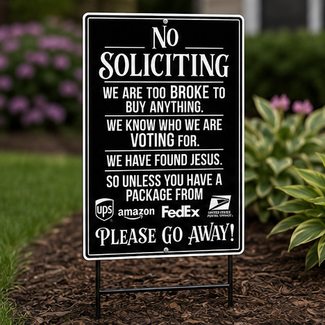 Funny No Soliciting Sign | We Are Too Broke to Buy Anything | Metal Door Sign