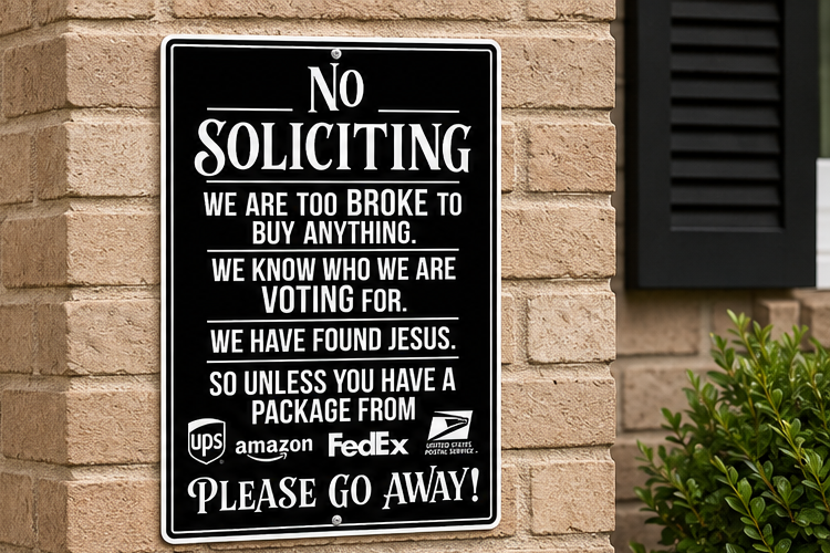 Funny No Soliciting Sign | We Are Too Broke to Buy Anything | Metal Door Sign