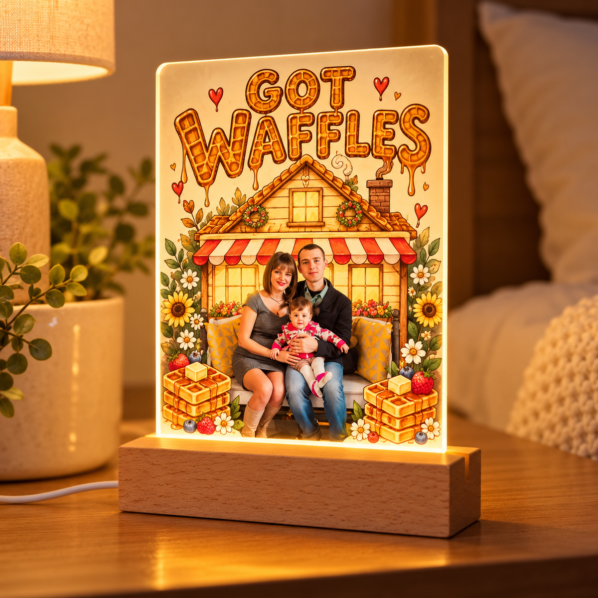 Custom 5″ × 7″ LED Acrylic Photo Night Light with Wooden Base