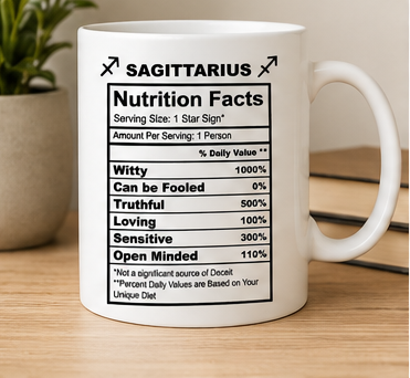 Zodiac Nutrition Facts 12oz Ceramic Mug - Choose Your Zodiac Sign