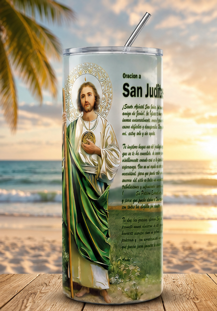 San Judas Tadeo Spanish Prayer 20oz Skinny Tumbler