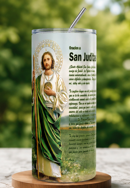 San Judas Tadeo Spanish Prayer 20oz Skinny Tumbler
