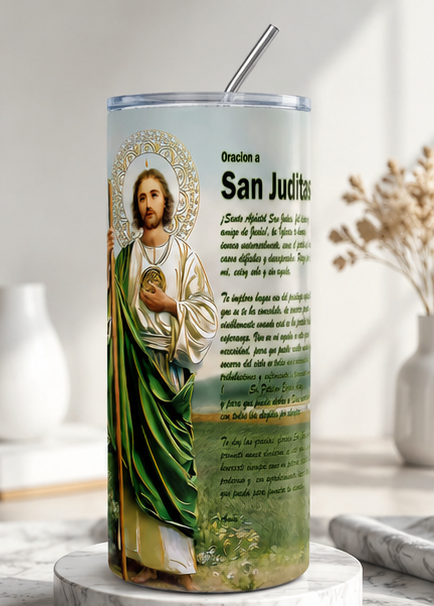 San Judas Tadeo Spanish Prayer 20oz Skinny Tumbler