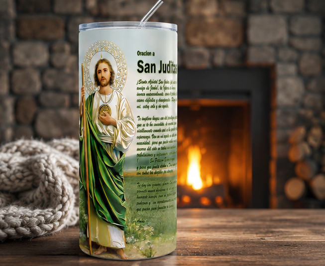 San Judas Tadeo Spanish Prayer 20oz Skinny Tumbler