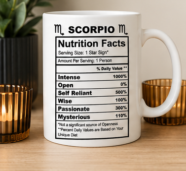 Zodiac Nutrition Facts 12oz Ceramic Mug - Choose Your Zodiac Sign
