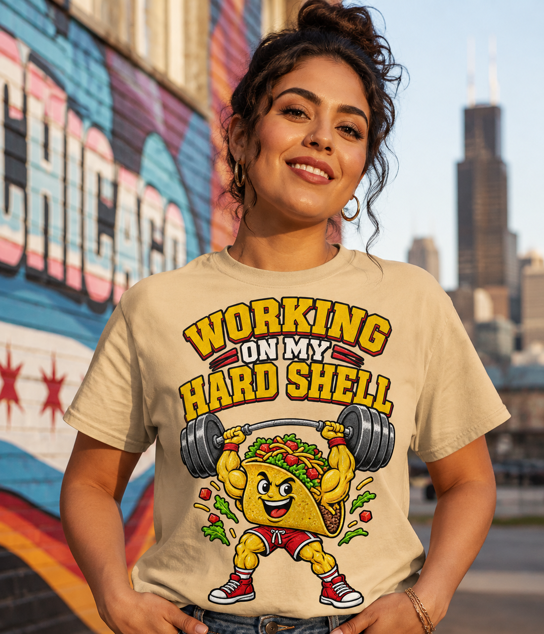Working on My Hard Shell Funny Taco Gym T-Shirt