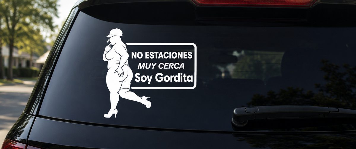Divertidas calcomanías de texto para autos - "No te estaciones tan cerca, estoy gordo/gordita", accesorios exteriores automotrices resistentes a la intemperie para todos los coches
