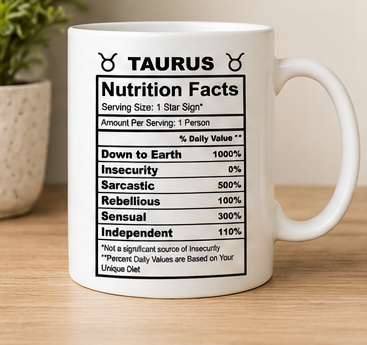 Zodiac Nutrition Facts 12oz Ceramic Mug - Choose Your Zodiac Sign
