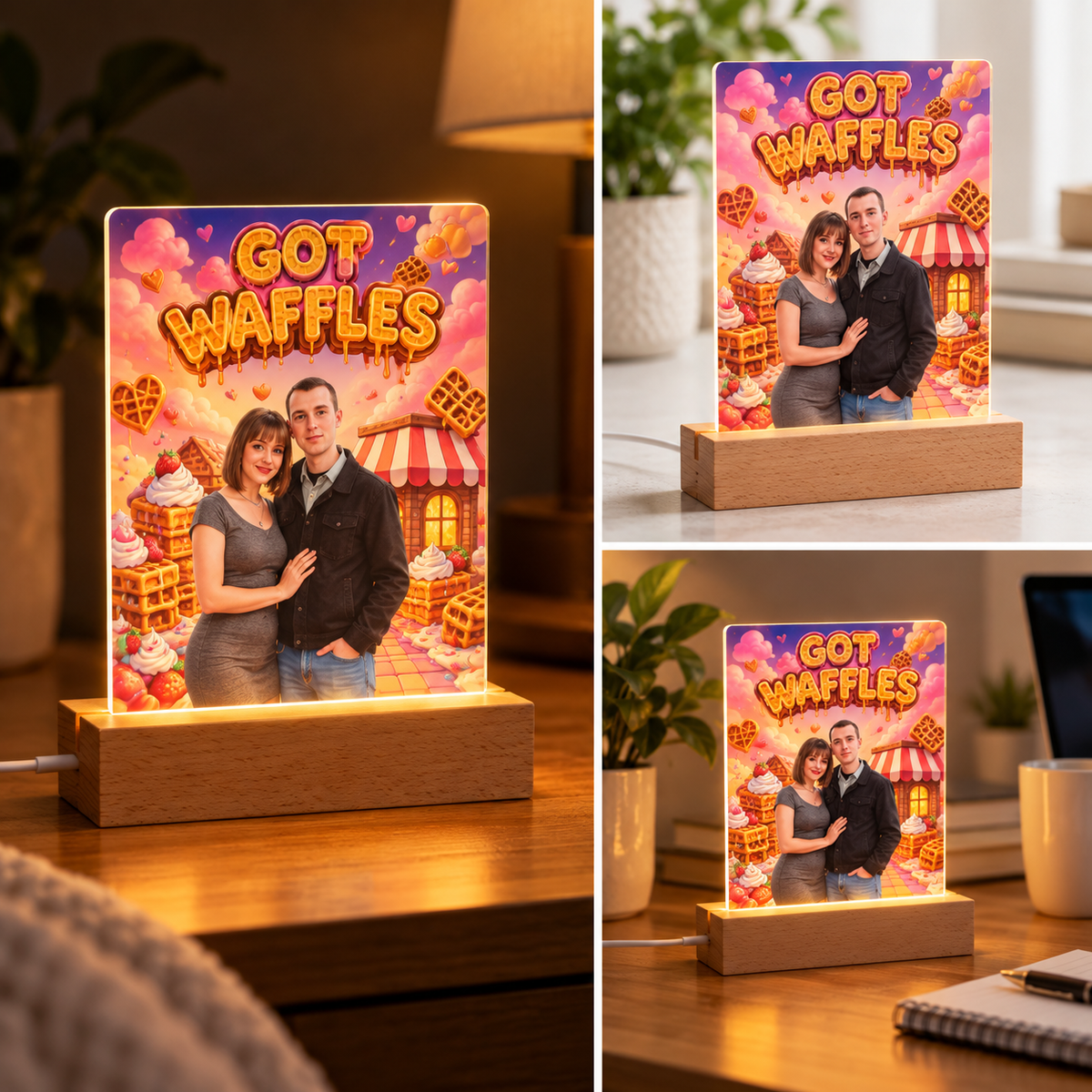 Custom 5″ × 7″ LED Acrylic Photo Night Light with Wooden Base