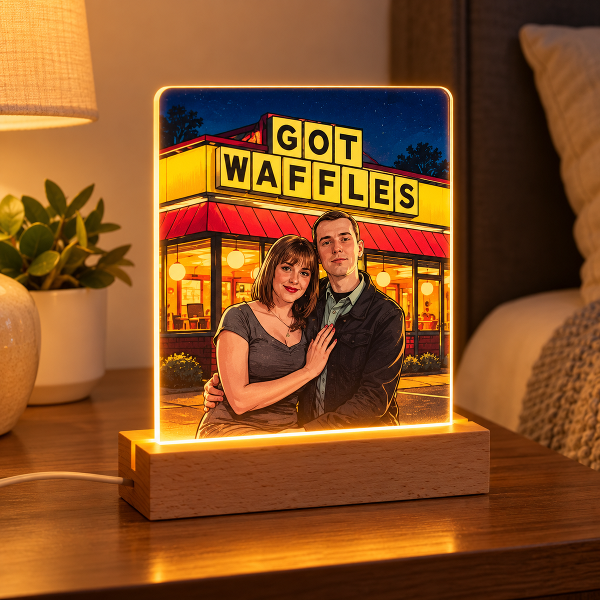 Custom 5″ × 7″ LED Acrylic Photo Night Light with Wooden Base