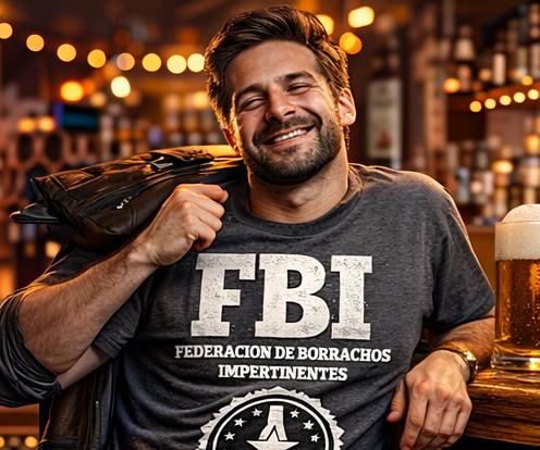 Men's Soft Casual Cotton Short-Sleeve Round Neck Print Tshirt - FBI Funny Drinking Streetwear Top, Federación de Borrachos Impertinentes Tee for Party, Bar