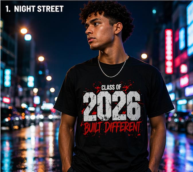Men's Round Neck Class of 2026 "Built Different" Graduation T-Shirt - Distressed Cotton Menswear, Bold Splatter Print, Casual Streetwear Vibe Outfits for Students