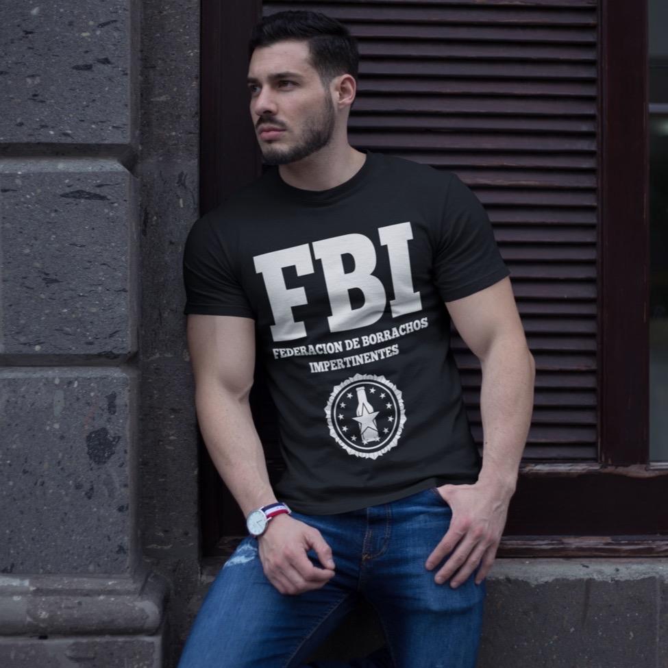 Men's Soft Casual Cotton Short-Sleeve Round Neck Print Tshirt - FBI Funny Drinking Streetwear Top, Federación de Borrachos Impertinentes Tee for Party, Bar