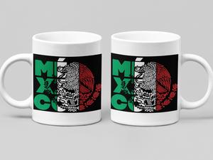 12 oz Washable Ceramic Mexican Heritage Drink Cup - Vibrant Traditional Design, Handle, Mexican Flag Colors, Eagle Skull Motifs, Everyday Coffee Mug, Ideal Gift