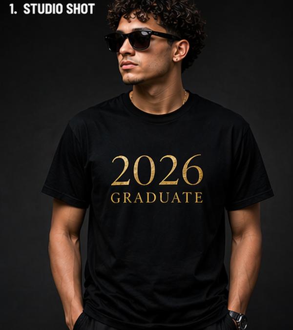 Men's Soft Short-Sleeve Cotton Round Neck T-Shirt - Unisex Class of 2026 Graduation Tee, Casual Print, Elegant Gold Graduate Top, Shortsleeve