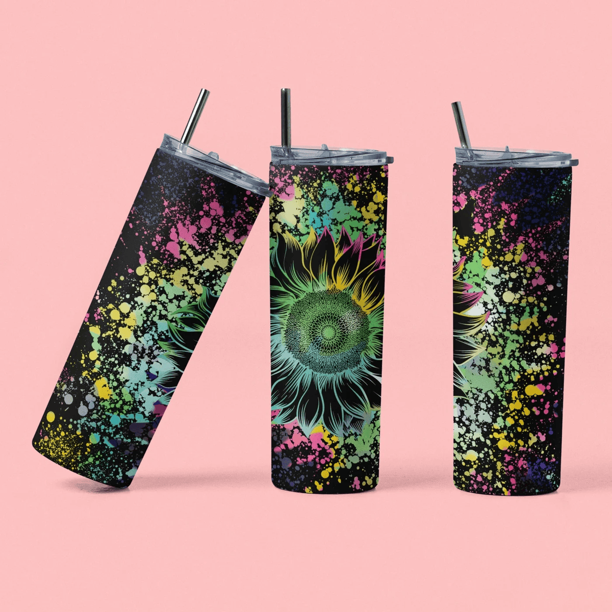 Vaso Térmico Delgado de 20oz con Salpicadura de Girasol Colorida