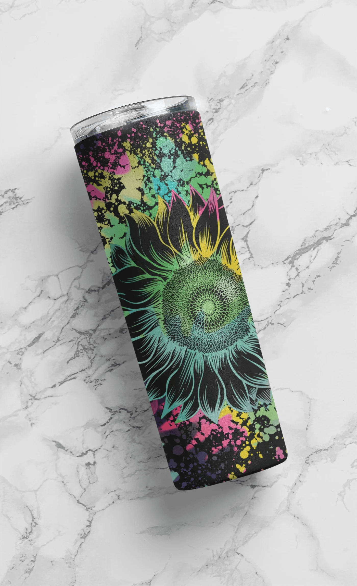Vaso Térmico Delgado de 20oz con Salpicadura de Girasol Colorida