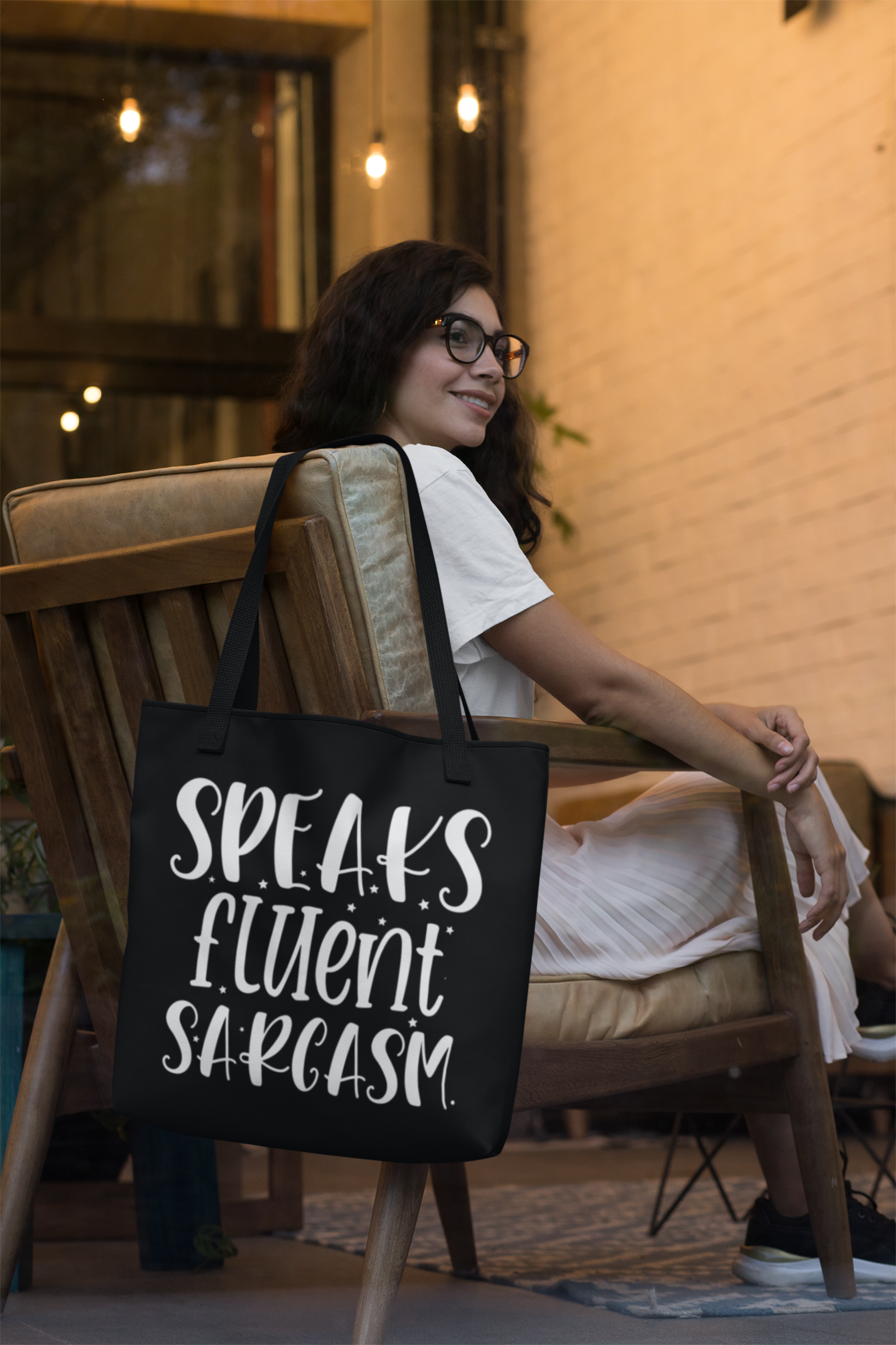 Speaks Fluent Sarcasm Black Canvas Tote Bag