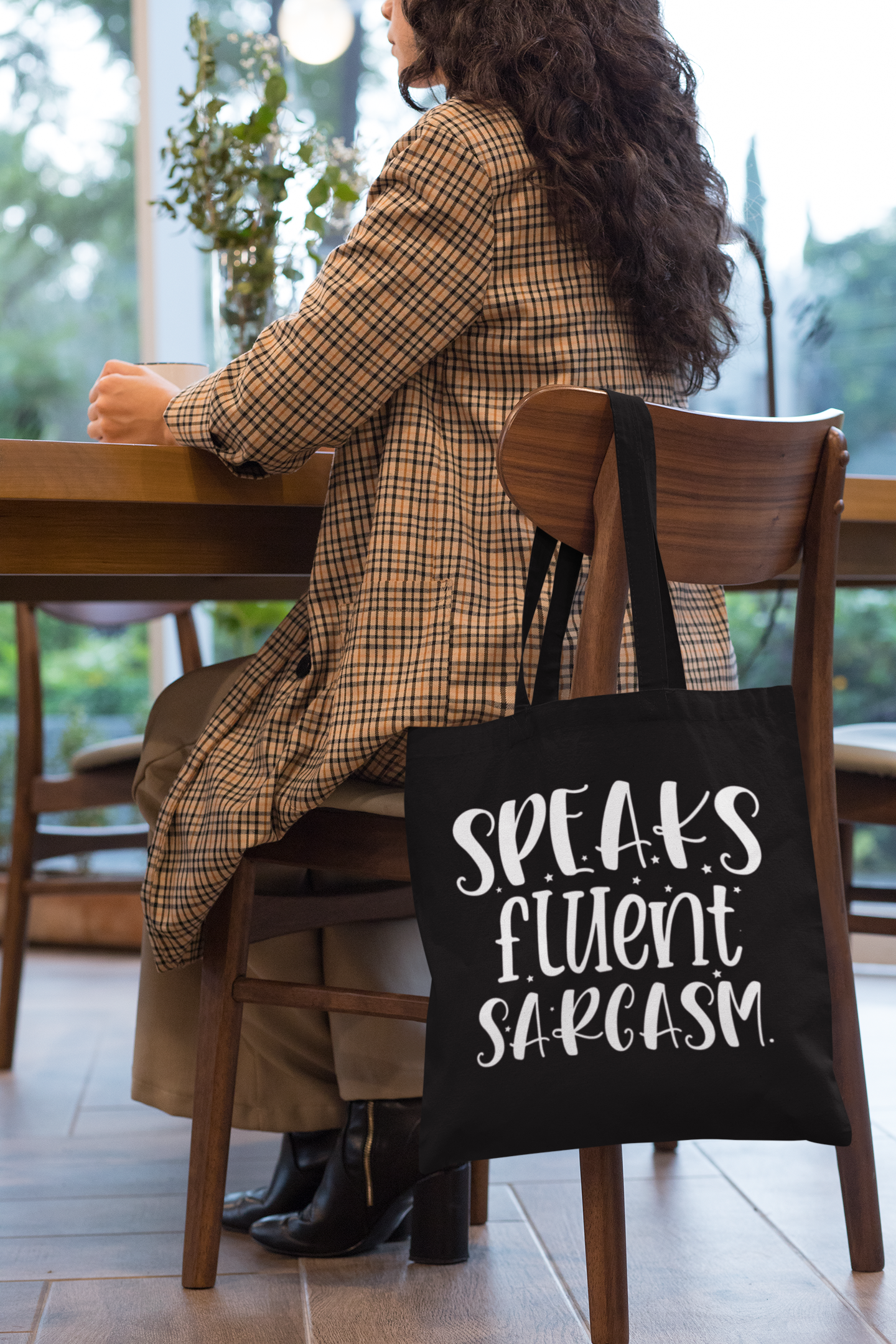 Speaks Fluent Sarcasm Black Canvas Tote Bag
